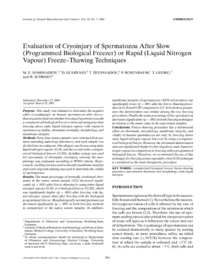Evaluation of Cryoinjury of Spermatozoa After Slow(Programmed Biological Freezer) or Rapid (Liquid NitrogenVapour) Freeze–Thawing Techniques