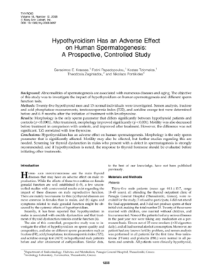 Hypothyroidism Has an Adverse Effecton Human Spermatogenesis:A Prospective, Controlled Study