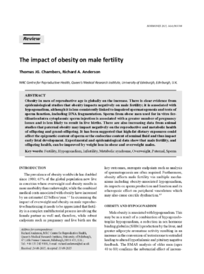 Το αυξημένο βάρος στον άνδρα επηρεάζει την γονιμότητα του (Chambers and Anderson, 2015)